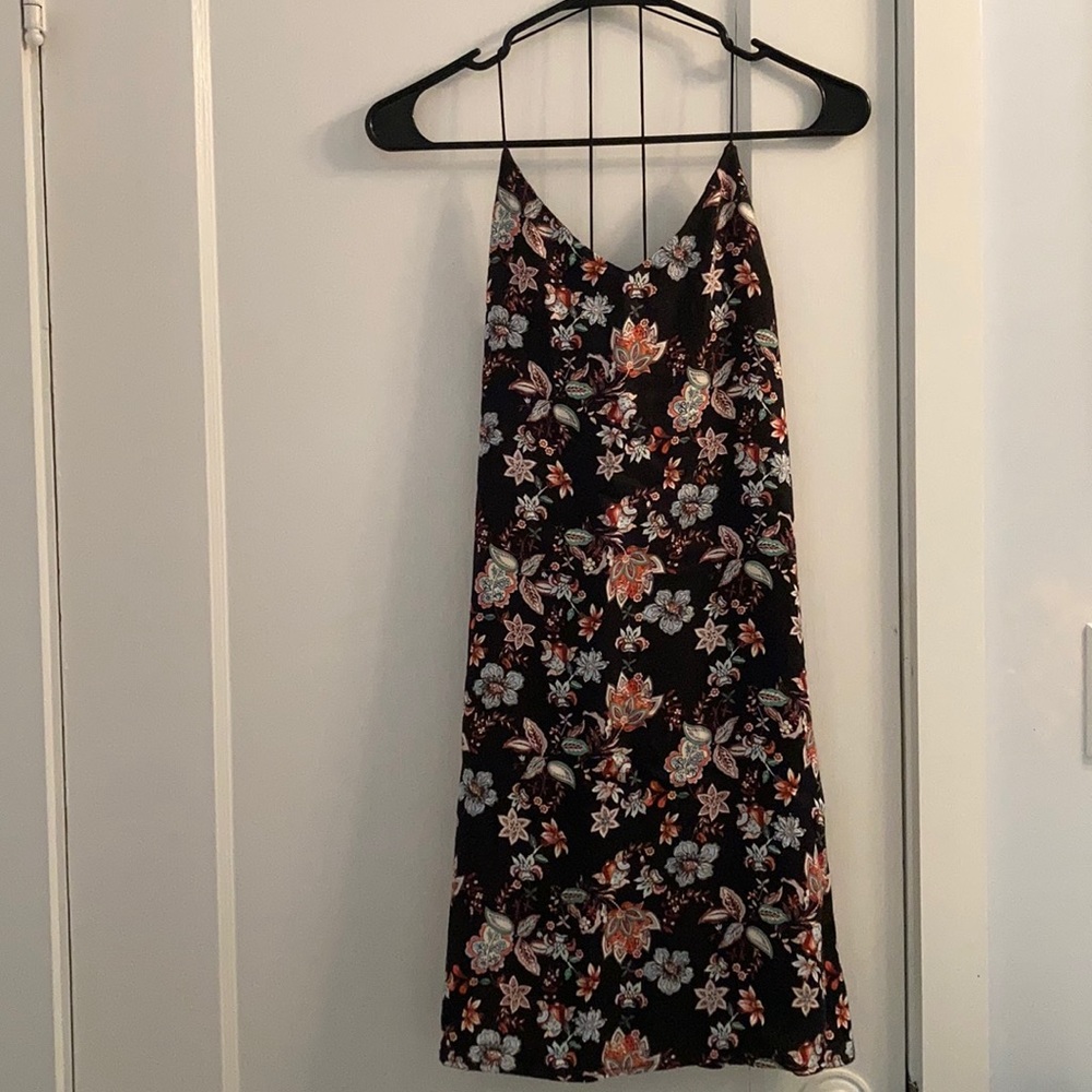Fun black floral dress with attached slip